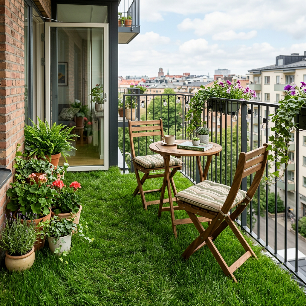 Add lush green grass on balcony floor